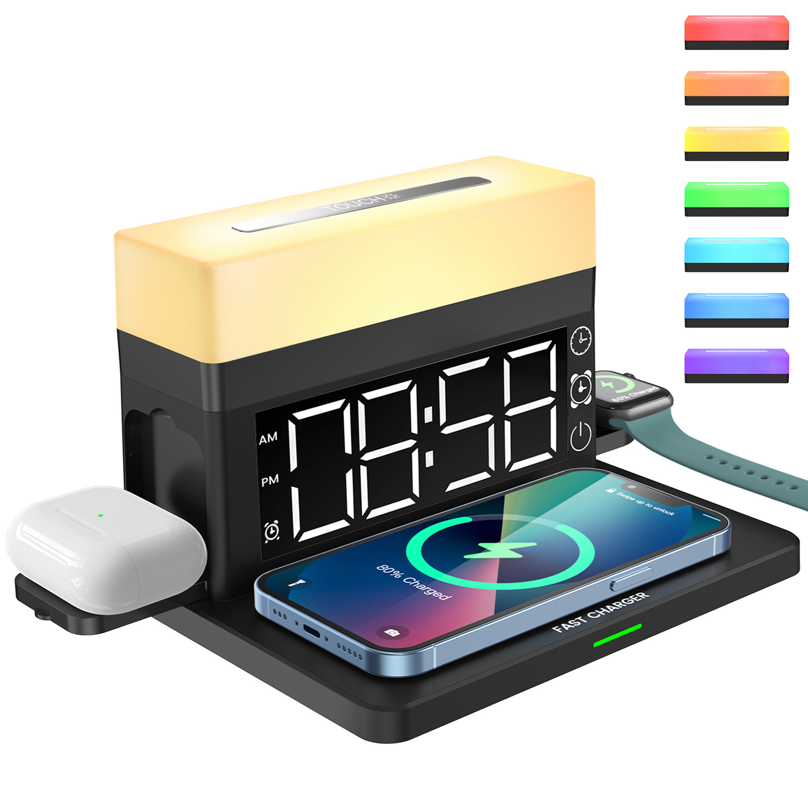 Led Desk Clock - Cyfrowe budziki biurkowe z bezprzewodowym ładowaniem
