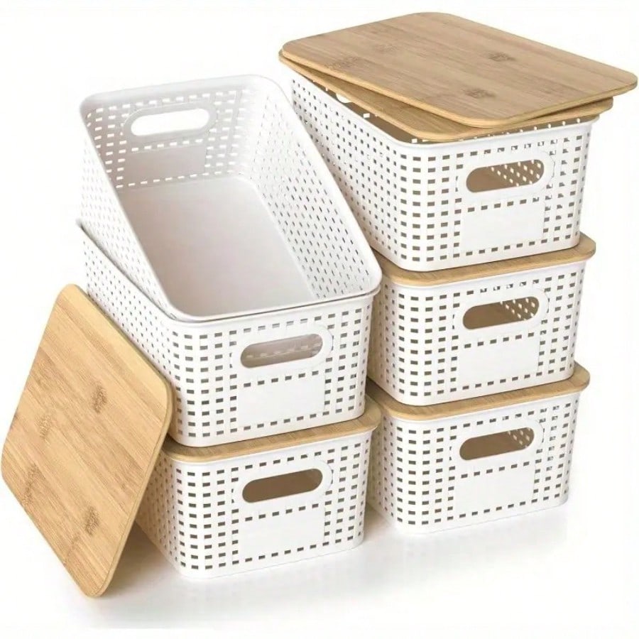 Desktop Organizer Bamboo - 6-pak pojemników do przechowywania z bambusowymi