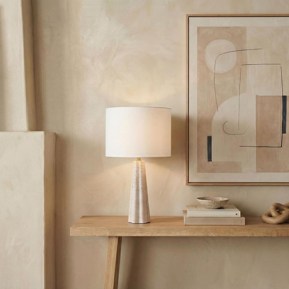 Home Office Lamp - Lampa stołowa 25-calowa z trawertynu/biała z