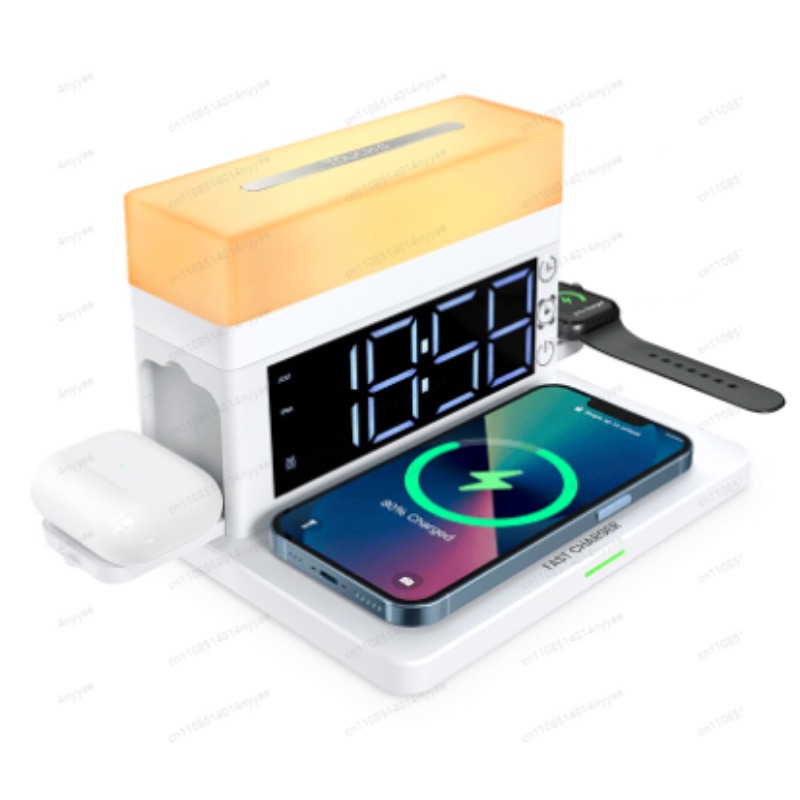 Led Desk Clock - Lampa biurkowa 6-w-1 z bezprzewodowym ładowaniem