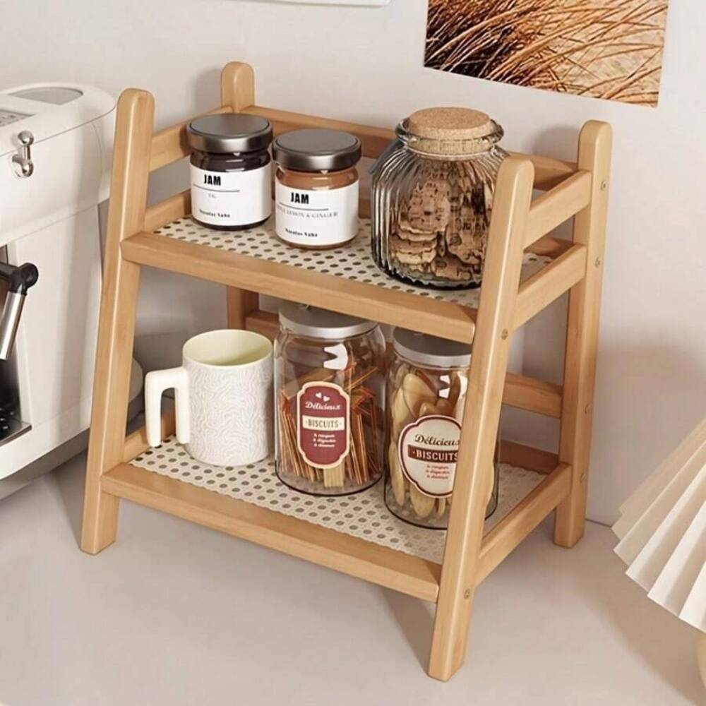 Desktop Organizer Bamboo - Dwupoziomowy bambusowy regał do przechowywania na