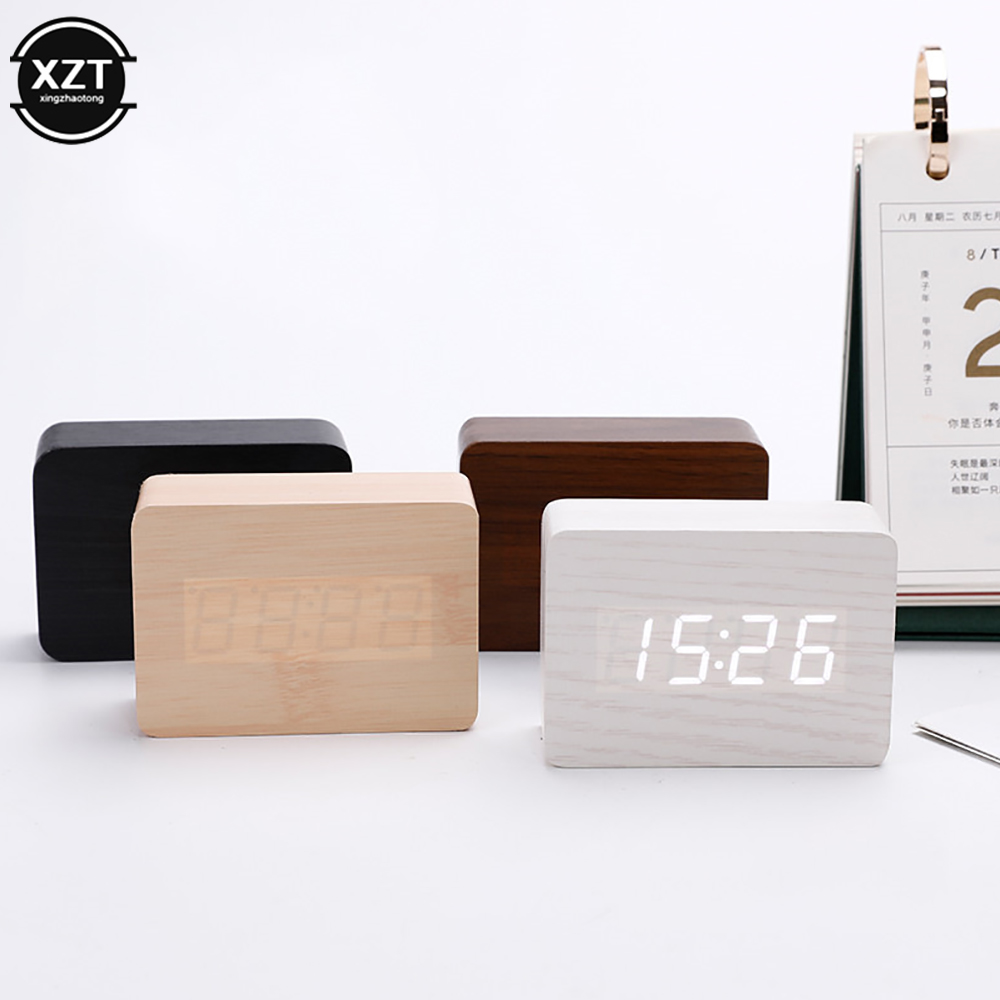 Led Desk Clock - Modny budzik LED Drewniany zegarek stołowy