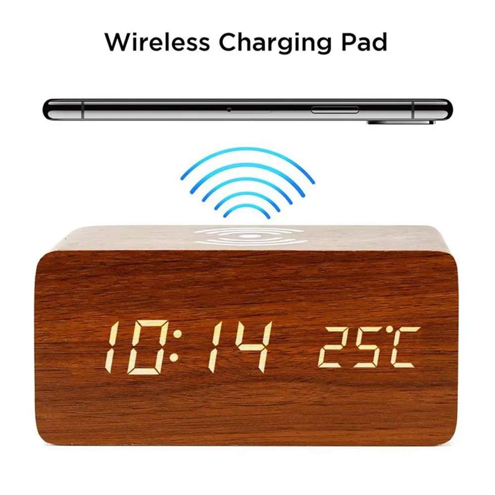 Led Desk Clock - Budzik LED Cyfrowy drewniany zegarek stołowy