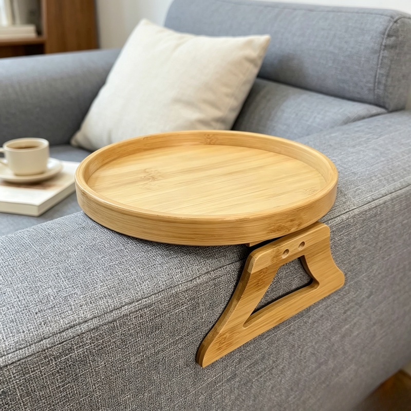 Desktop Organizer Bamboo - Półka na podłokietnik sofy z naturalnego