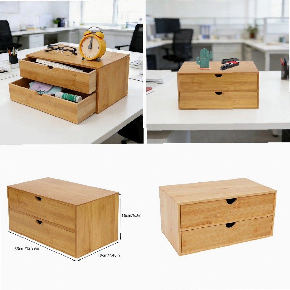 Desktop Organizer Bamboo - Organizer na biurko, 2-szufladowy pojemnik na