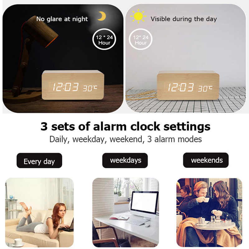 Drewniany budzik cyfrowy, budz – Led Desk Clock recenzja i cena